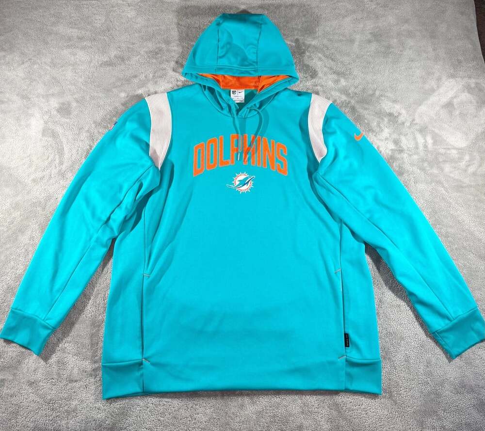 Nike Miami Dolphins Sideline Stack Performance Hoodie Size 2XL Aqua NFL